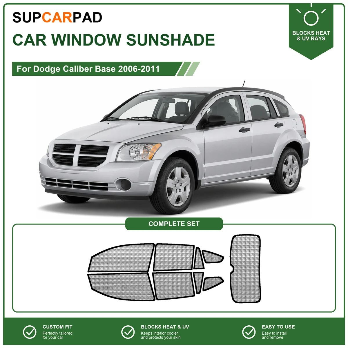 For Dodge Caliber Base 2006-2011 Full Set Car Window Sunshades UV Block Privacy Heat Insulated Foldable Car Curtain