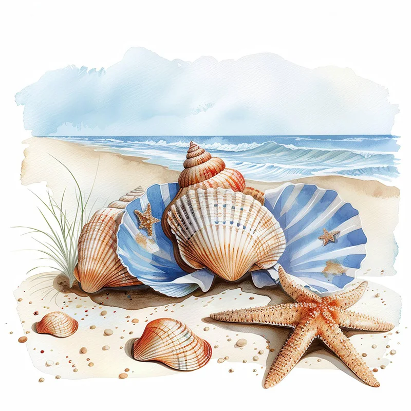 Watercolor Seashells 2 Self-Adhesive Toilet Stickers,Wall Decal Removable, Reusable Vinyl Car Sticker for Bathroom Decor