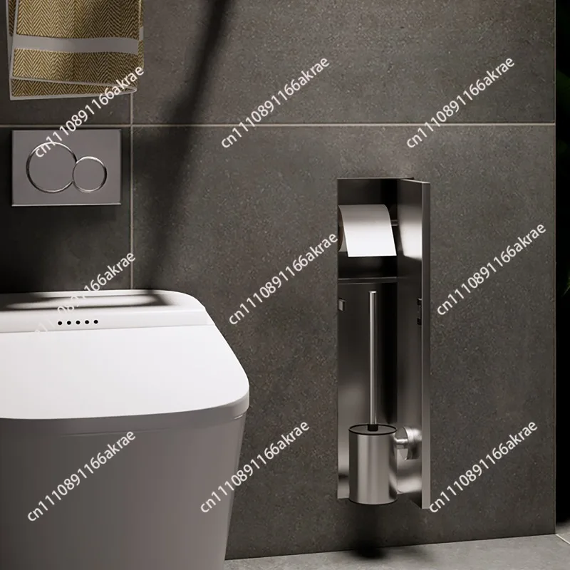 Stainless steel bathroom embedded hidden toilet brush tissue box bathroom storage niche waterproof and moisture-proof shelf