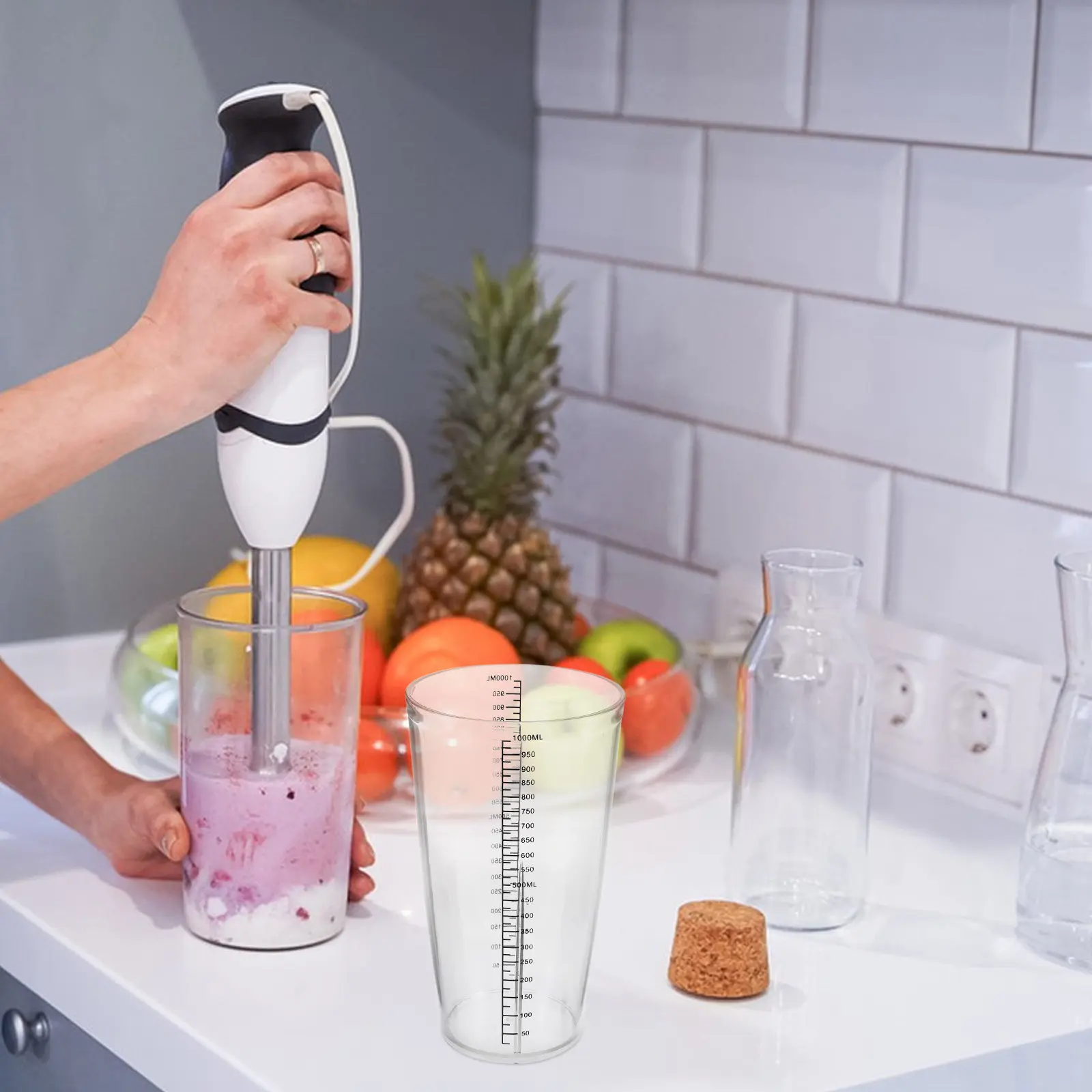 Blender Cup 1000Ml Graduated Plastic Replacement Cup Easy Clean for Smoothies Juices Family Cafe Blender Parts