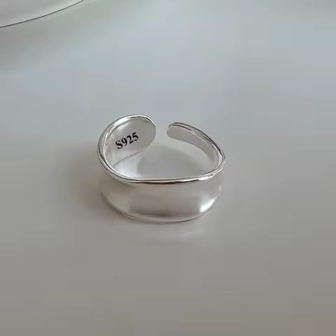 New 925 Sterling Silver Open Rings for Women Fashion Couple Handmade Smooth Wide Irregular Ring Prevent Allergy Jewelry Gifts
