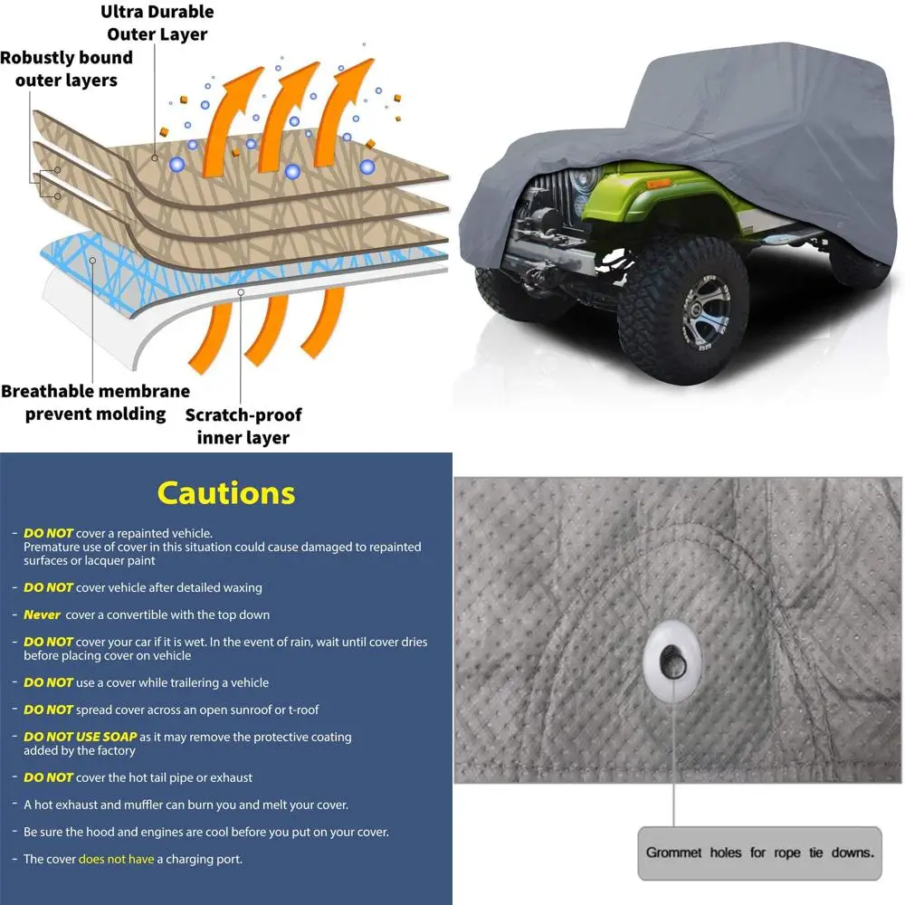 

All-Weather Breathable SUV Car Cover for 1976-1986 CJ7 2-Door, Protects from Pollen, Dust, Sun, and Rain