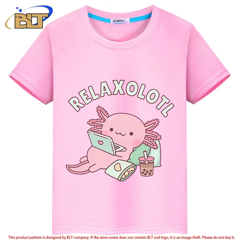 Śliczny relaksuje dużo Axolotl zabawny kalambur dzieci t-shirt letnie dziecięce bluzki z krótkim rękawem dla chłopców i dziewcząt