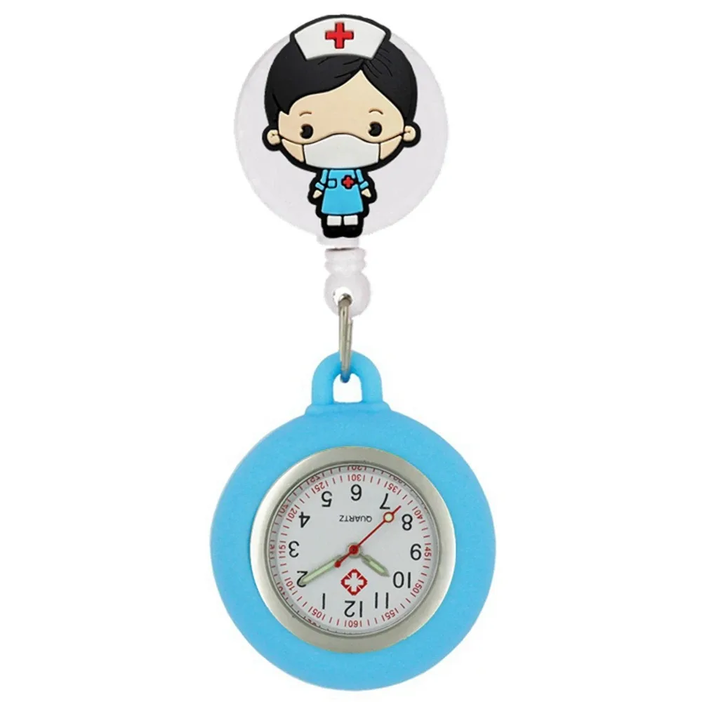 Lovely Cartoon FOB Pocket Watches Retractable Silicone Clip Badge Reel Simple Design Fashion Accessories Hang Clock Hospital