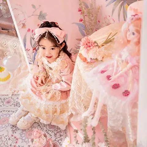 Spanish Vintage Lolita Girl Princess Dresses For Girls Easter Eid Lace Stitching long Sleeve Birthday Party Ball Gown2023