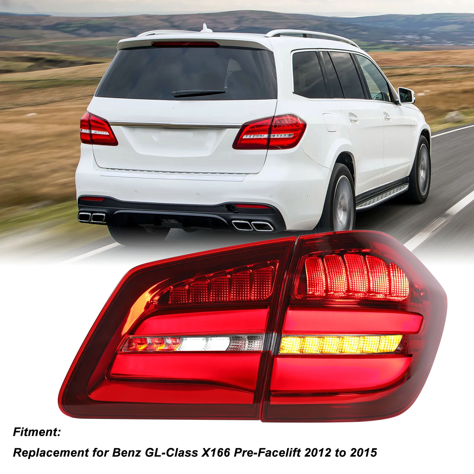 Fit for  GL‑Class X166 Pre‑Facelift 2012 2013 2014 2015 Facelift Look LED Tail Light Rear Lamp