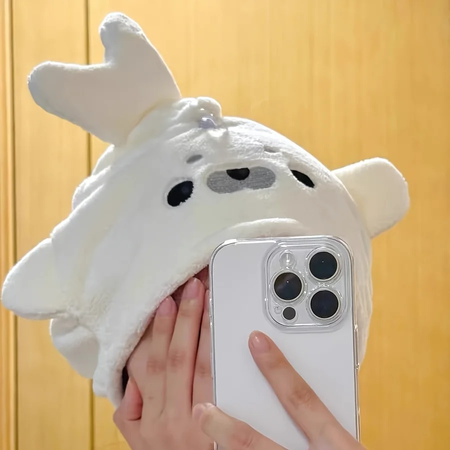 Toalha de Cabelo Kawaii Seal, Touca Absorvente de Cabelo em Fleece Coral, Perfeita para Viagens, Banho, Camping e Cuidados Pessoais
