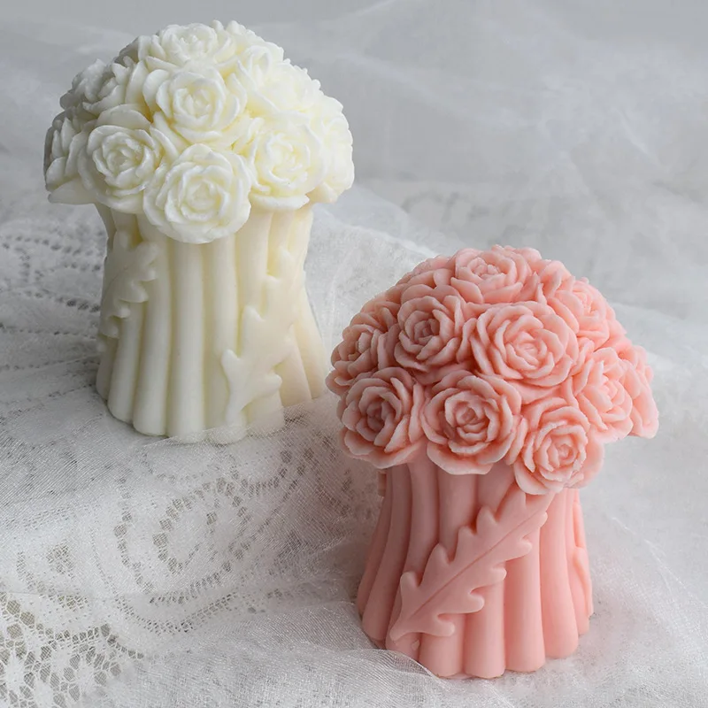 

2023 Silicone Mold for Candles Bouquet of Roses Handmade DIY Aromatherapy Plaster Resin Soap 3D Crafts Home Candle Making Supply