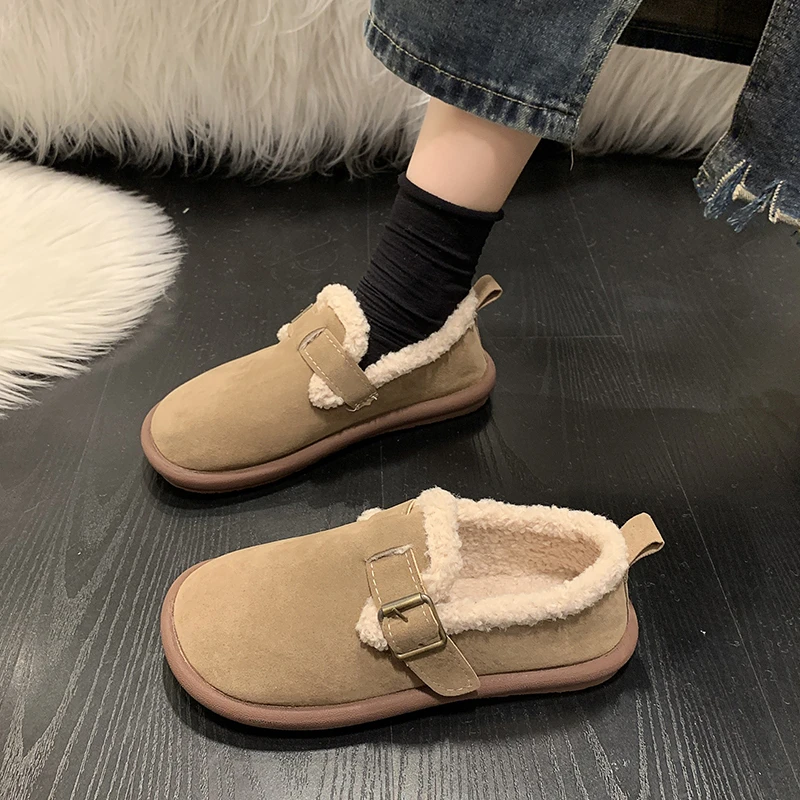 CRLAYDK 2024 Winter New in Women\'s Slip On Shoes Warm Plush Fur Lined Indoor & Outdoor Moccasin Flats Comfort Loafers Mules