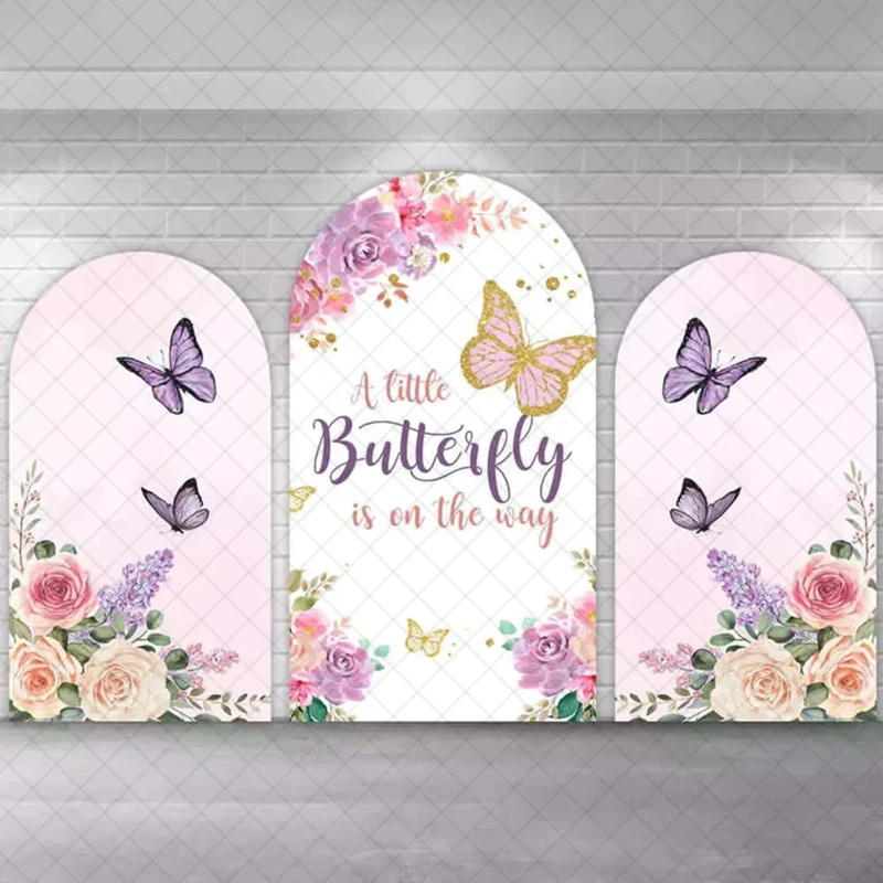 

LS Custom 2-Sided Butterfly Flowers Girl Birthday Party Baby Shower Covers Chiara Arch Background Decor Backdrop Photo