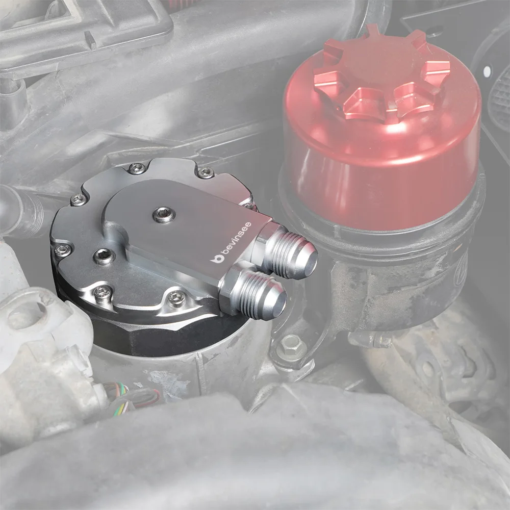 BEVINSEE Ölkühlerdeckel für Filtergehäuse für BMW E46 330i 325i 323i 328i E39 525i 528i 530i E36 323i 328i E60 E61 525i 530i – Detail 5