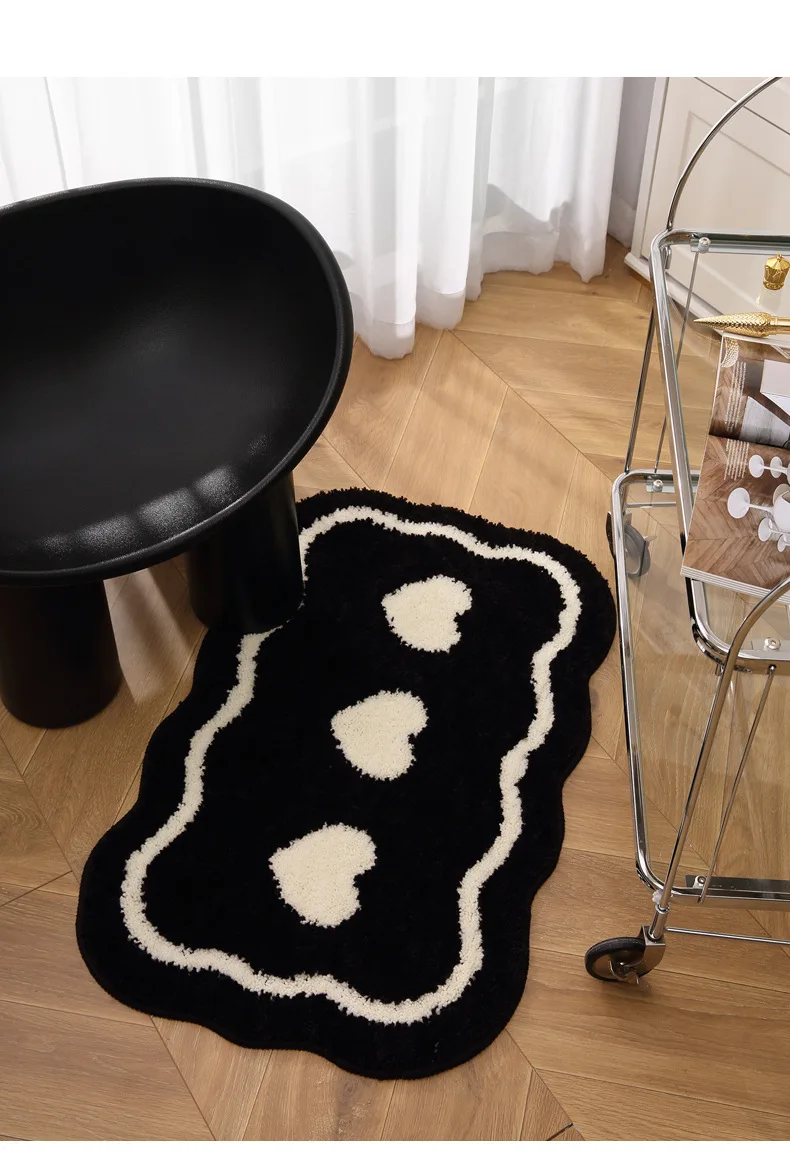 Simple Black and White Bathroom Non-slip Mat Household Thickened Tufted Absorbent Foot Mat Bathroom Flocked Floor Mat