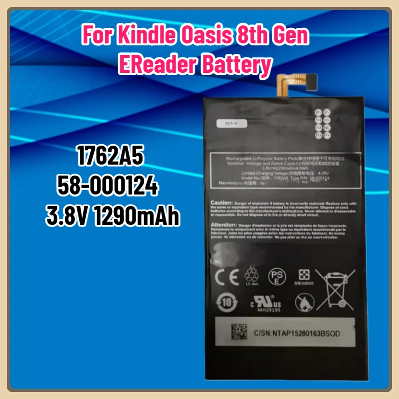 1762A5 58-000124 3.8V 1290mAh 배터리 킨들 오아시스 8세대 전자책 리더 배터리 전자책 태블릿용