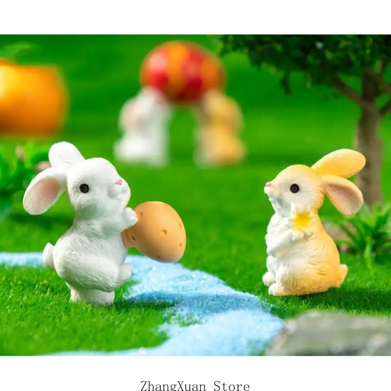 Miniatur-Hasen-Eier-Statue, Gartendekoration, Harz, Osterhase, Figur, Spielzeug, Mini-Kuchenaufsatz für Geburtstagsdekoration, 3 – Detail 2