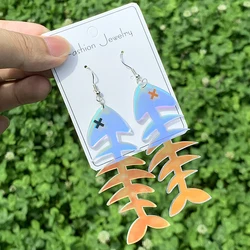 Charming Funky Fishbone Skeleton Dangle Earrings Colorful Large Acrylic Fish Ears for Women Girls Fashion Jewelry Gift