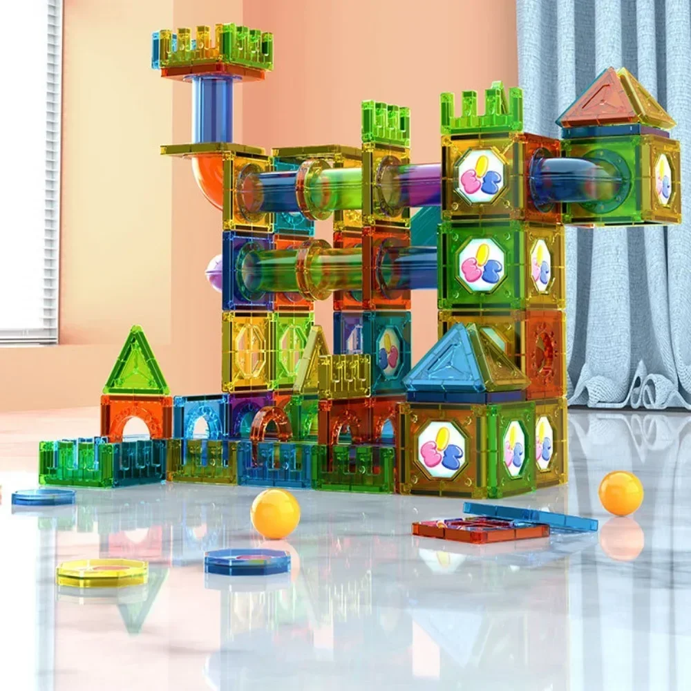 1 Set Versatile Magnetic Assembly Building Blocks Colorful 3D Marble Run Race Track Construction Set for Children Tiles Ball Toy