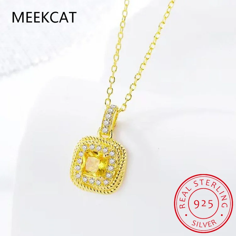 حقيقي 925 فضة رائعة مربع لامعة زركونيا قلادة واضح تشيكوسلوفاكيا سلسلة قلادة للنساء الزفاف غرامة مجوهرات RHN1143