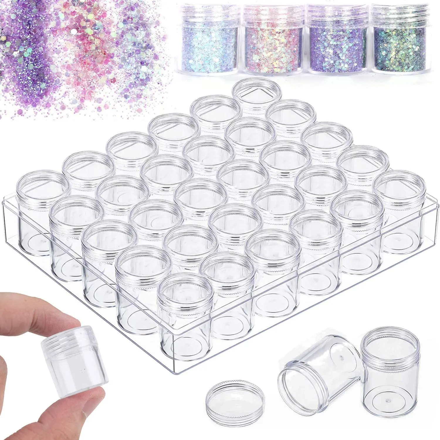 Clear Plastic Bead Storage Containers Set with 30 Pieces Transparent Bottles Storage Jars Diamond Painting Accessory Box Nail