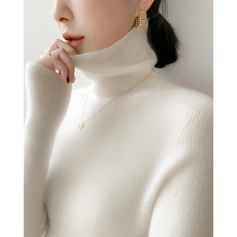 Élégant coréen col roulé coupe ajustée Simple femmes tricoté pull automne hiver mode décontracté polyvalent doux dame hauts pullover