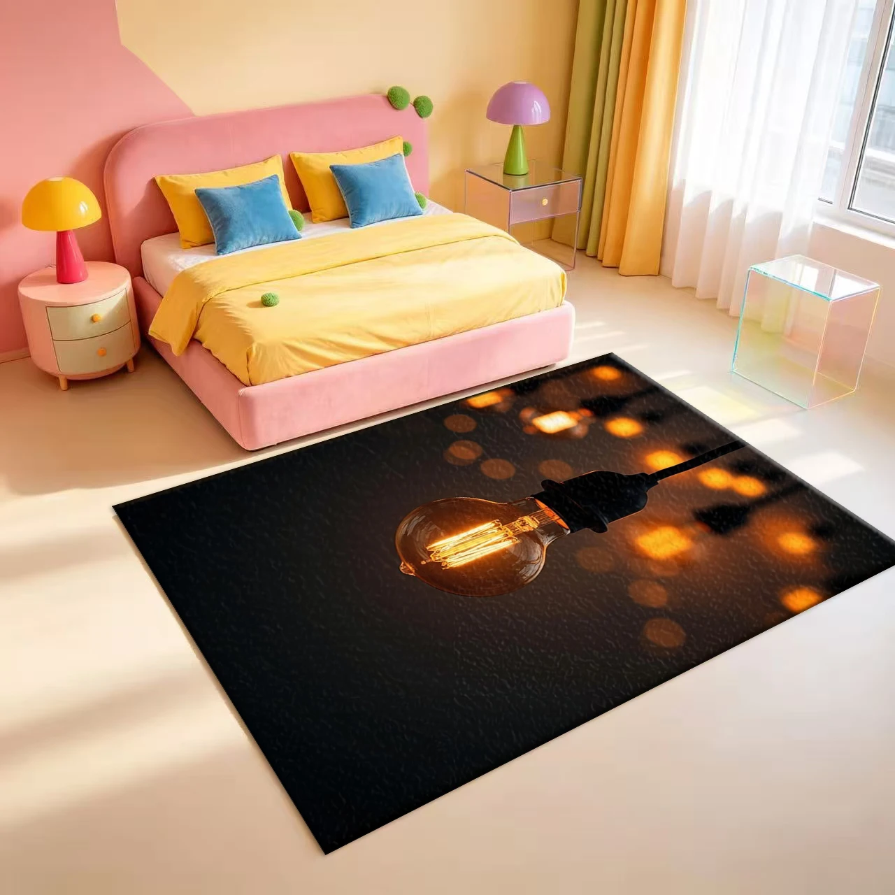 Vintage Edison Light Bulb Warm Glow carpet flooring Retro Industrial Art Area Rug For Home Indoor Floor Cover