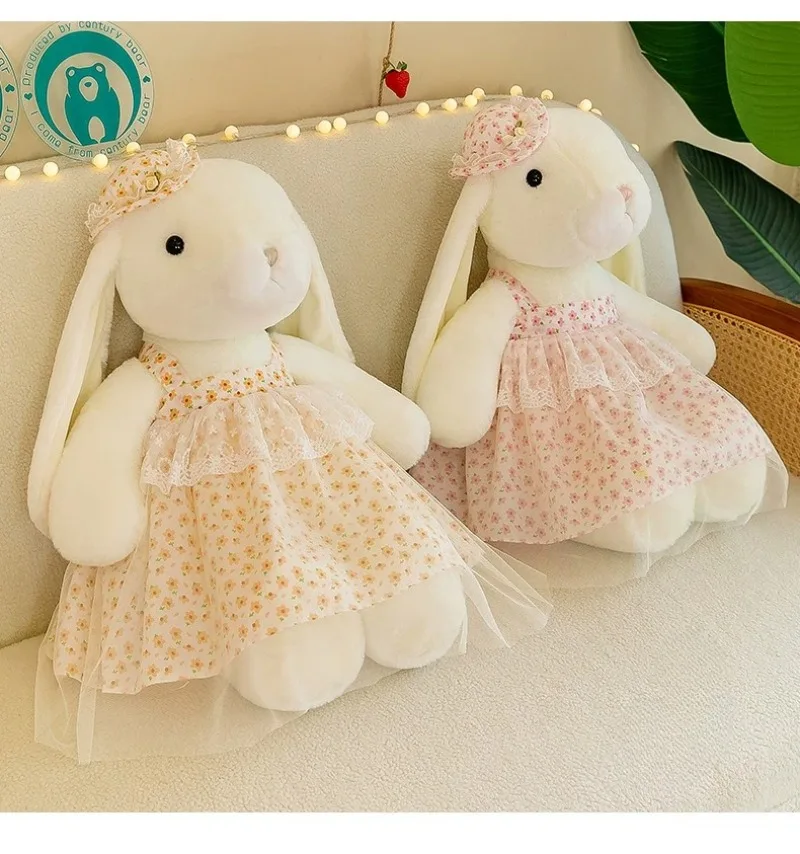 Stuffed Animal Cute Lop Rabbit Plush Doll Floral Skirt Sleep Companion Soothing Cute Collectible Merch Figure Doll Holiday Gift