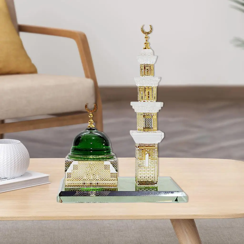 Crystal Figurines Home Decor Muslim Kaaba Dome Tower Statue Miniature Desktop Car Islamic Architecture Ornament