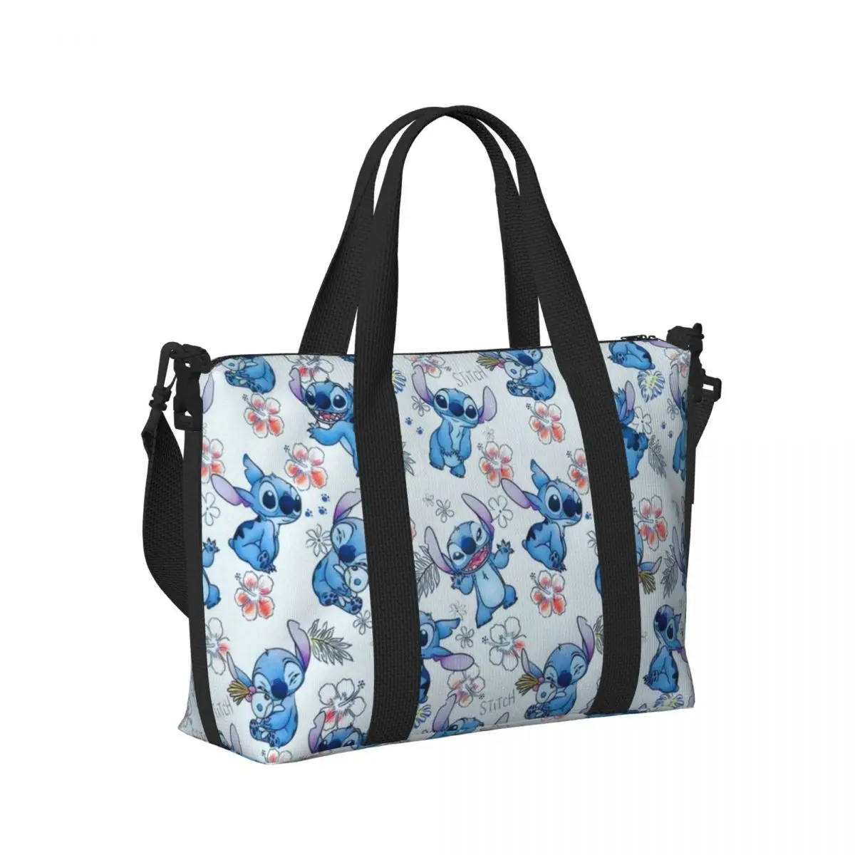 Sac fourre-tout à motif Disney Stitch pour femme, sacs de plage Kawaii personnalisés, sacs de voyage mignons, grande capacité