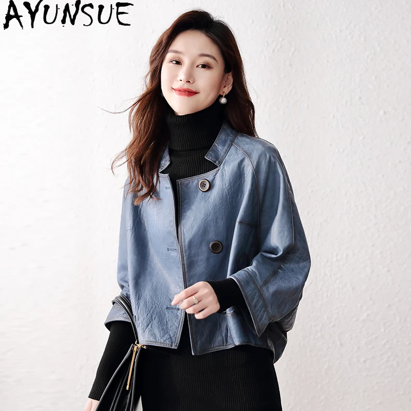 AYUNSUE Veste en cuir véritable pour femme, manteau en peau de mouton véritable, veste femme respirée, super qualité