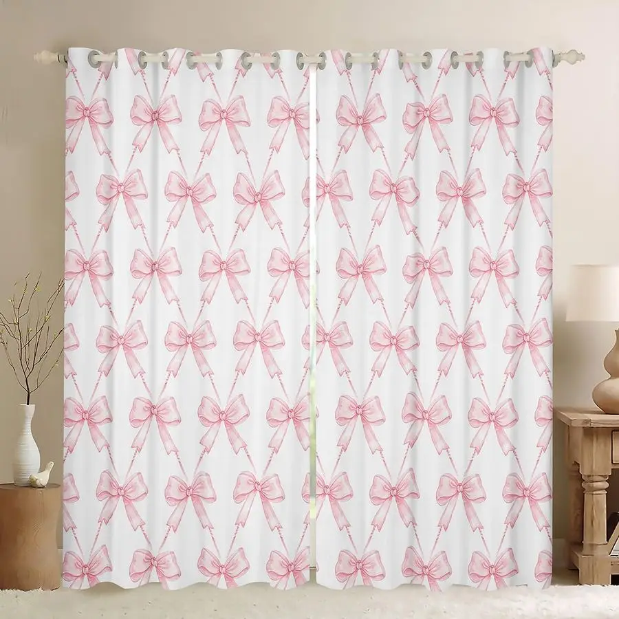 

Bow Room Darkening Blackout Curtain Boys Girls 2 Panels, 42 x 84 Inch Pink Girls Bow Curtains for Bedroom Living Room Cute Bowkn