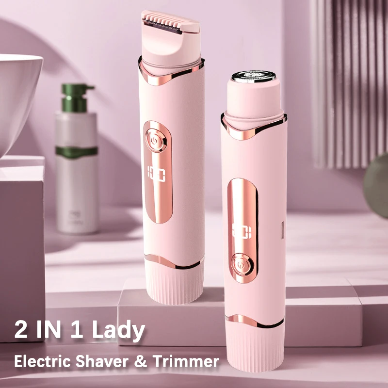 ثنائي الغرض أنثى الشعر المتقلب 2-IN-1 ماكينة حلاقة كهربائية ومقص الشعر للنساء الوجه الساق بيكيني الجسم مزيل الشعر غير مؤلم