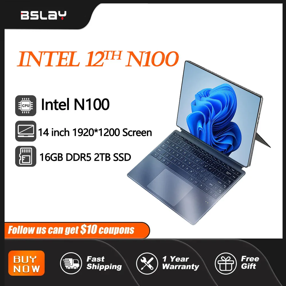 Laptop 14 Inch 2 In 1 Intel N100 12th 4 Cores 4 Threads 16GB RAM 2TB SSD 3.4 GHz HD Camera 5000mAH Portability Computer Tablets