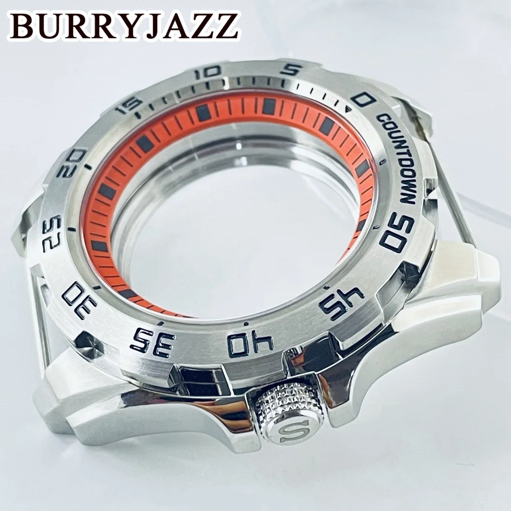 BURRYJAZZ 44mm NH35 NH36 NH34 NH38 NH70 NH72 Watch Case Waterproof Silver Solid Stainless Steel