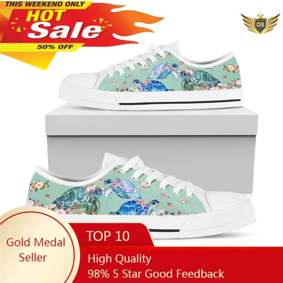 

Women Blue Sea Turtle Pattern Canvas Shoes Fashion Summer Casual Breath Sneakers Student Casual Shoes Low Top Flat Shoes