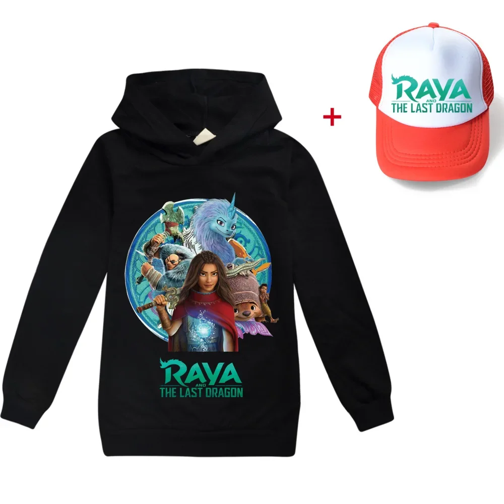 Kids Cartoon 3D Printed Raya and the Last Dragon Sweatshirt Long Sleeve Boys Clothes Girls Cool Tops 3-16T Hoodies + Sunhat Sets