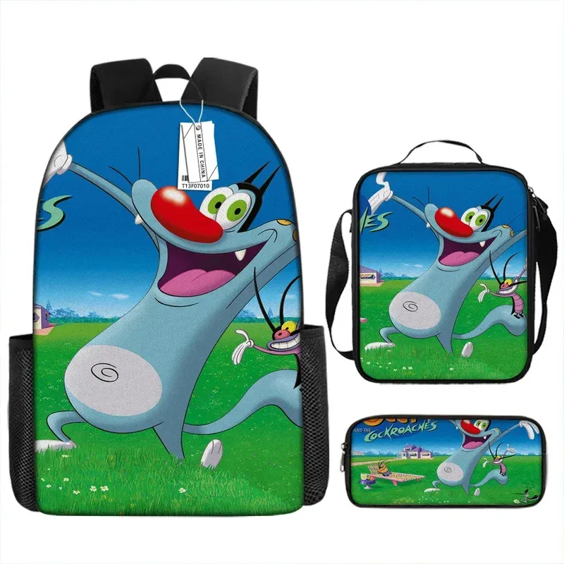 Oggy et les cafards Mochila escolar Bolsa de almuerzo Estuche para lápices Regalo para niños Estudiantes