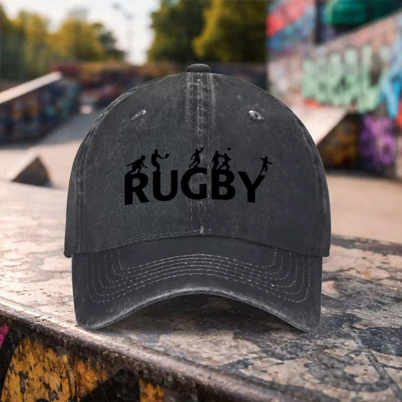 Unisex Rugby Print Duckbill Cap – Washed Baseball Hat for Men & Women, Casual & Outdoor Sports