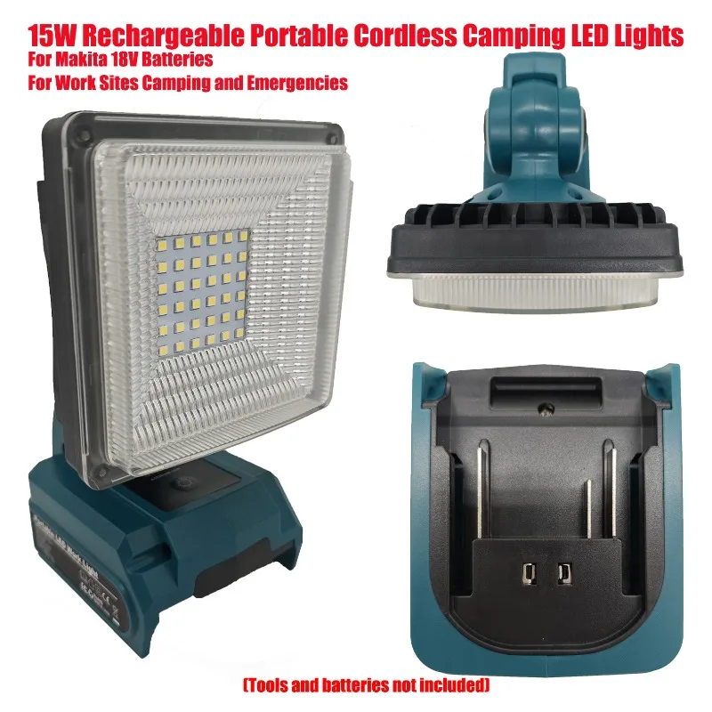 

HAKSINKY 15W Rechargeable Portable Cordless Camping LED Lights for Makita 18V Batteries for Work Sites Camping and Emergencies