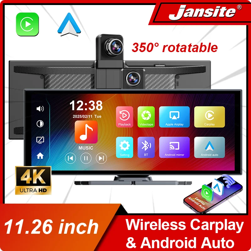 

Universal 11.26 inch CarPlay Android Auto Car Radio,4K Dash Cam Carplay Screen for Car,Rearview Camera Multimedia Video Player