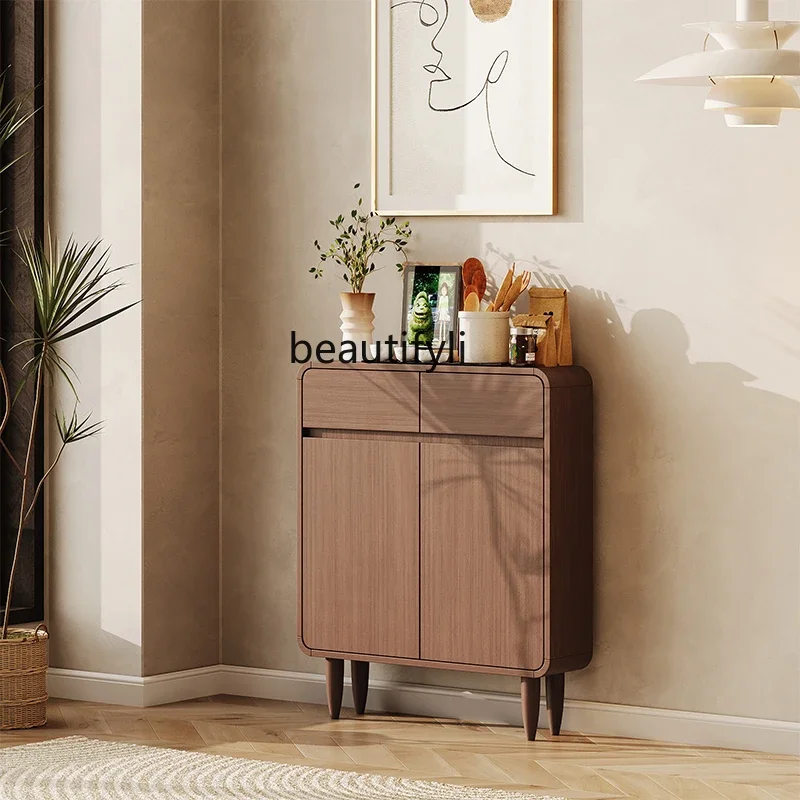 A15 Szafka kredensowa z litego drewna Zintegrowana ściana Wąska nowoczesna prosta salon Domowa szafka na wino Ultra cienka szafka