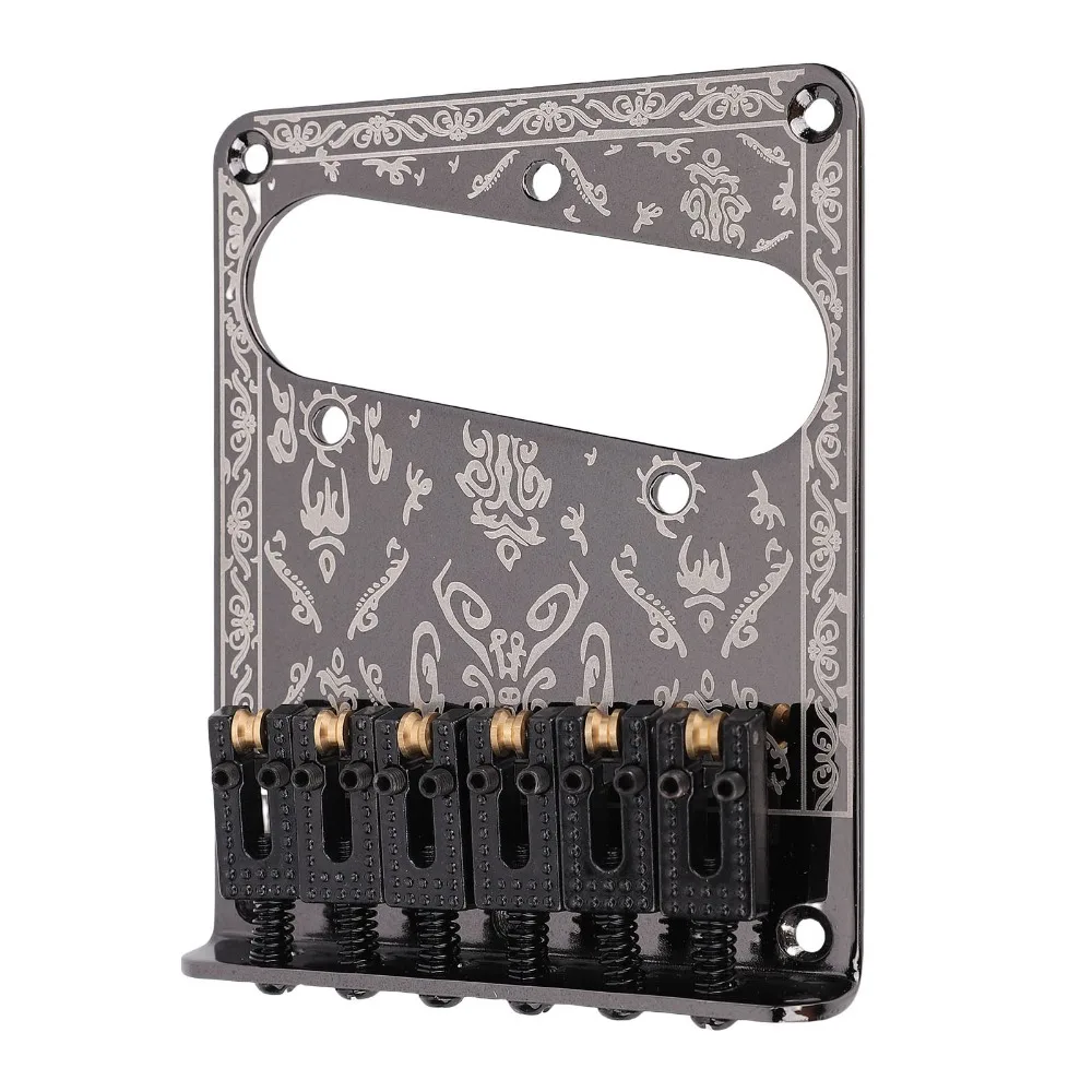 Iron, Zinc Alloy Electric Guitar Bridge 52.5mm Width Black Guitar Bridge 6 Saddle Vintage Carved Base Fixed Bridge Replacement