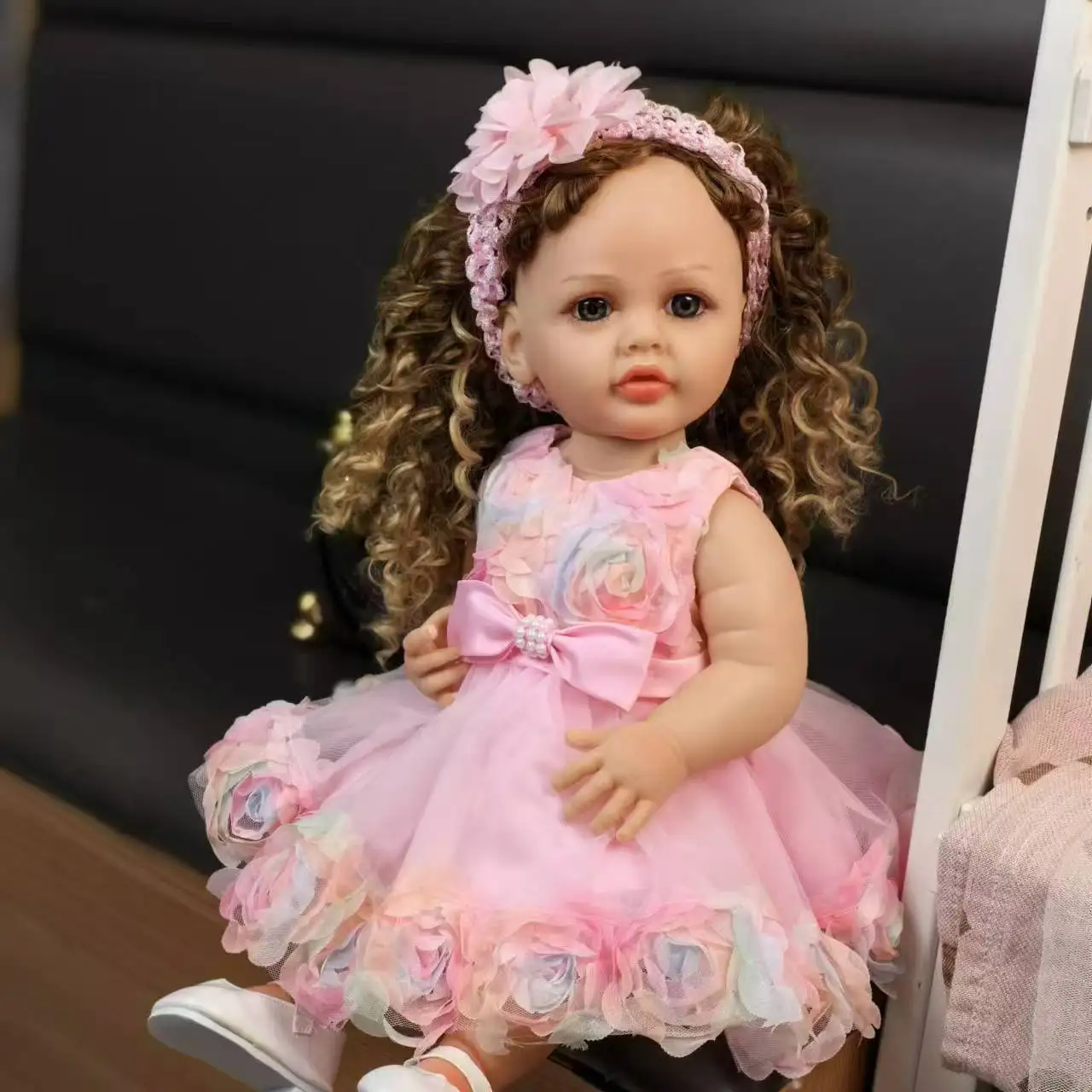 

Curved Hair Reborn Baby Doll 55 cm Full Silicone Vinyl Newborn Bebe Dolls Kids Playmates DIY Toy Birthday XMAS Gifts