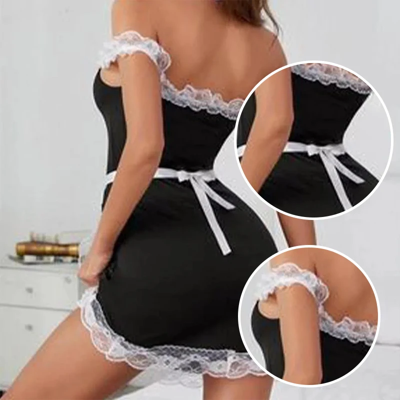 Женское кружевное пикантное школьное платье служанки, женское платье на одно плечо для косплея, универсальное пикантное платье служанки, пижама