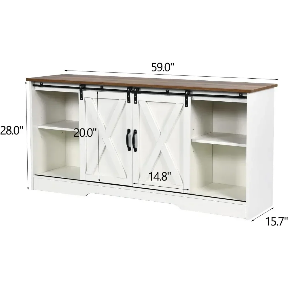 TV Stand for 65 Inch TVs with Storage Cabinets and Adjustable Shelves, Modern Farmhouse Barn Door TV Stand