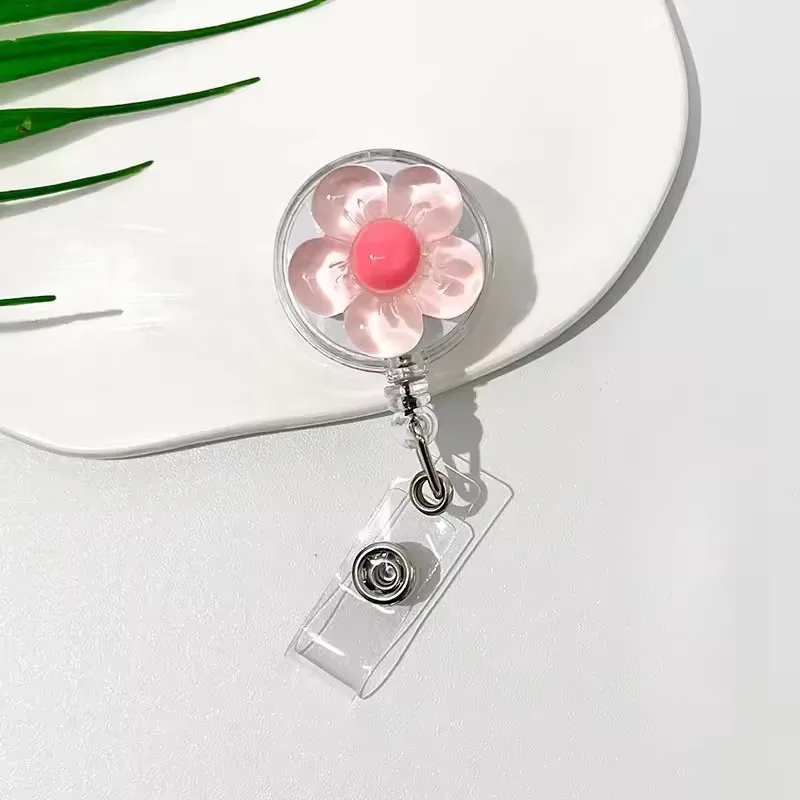 1 stücke Nette Transparente Blumen Abzeichen Reel für Frauen Versenkbare Arbeiter ID Karte Pull Schnalle Ärzte Krankenschwester ID Karte abzeichen Halter Clip – Detail 8