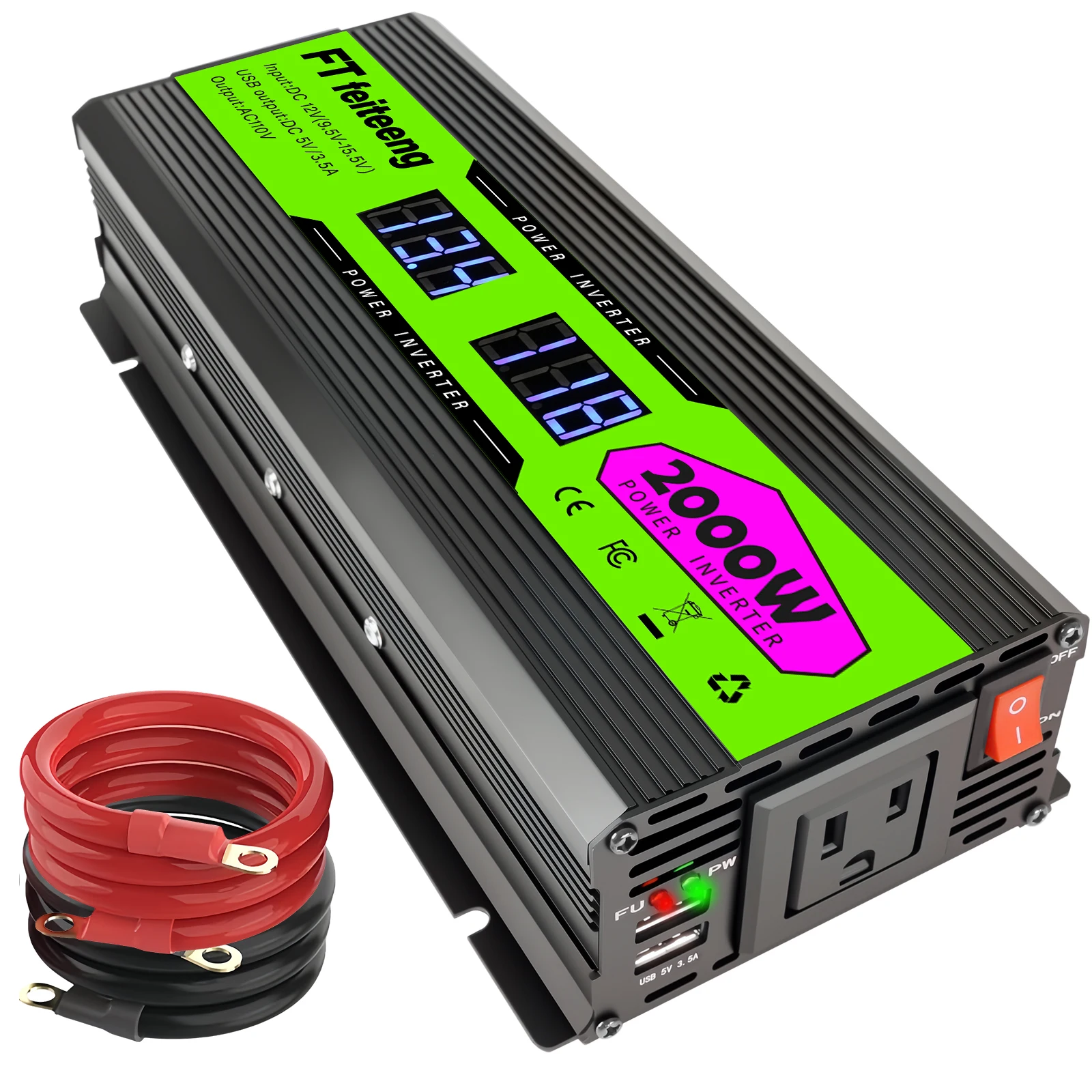 

Feiteeng Power Inverter DC12V to AC110V Transfer Battery Inversor 2000W/1000W/500W Outdoor Car Inverter US Socket