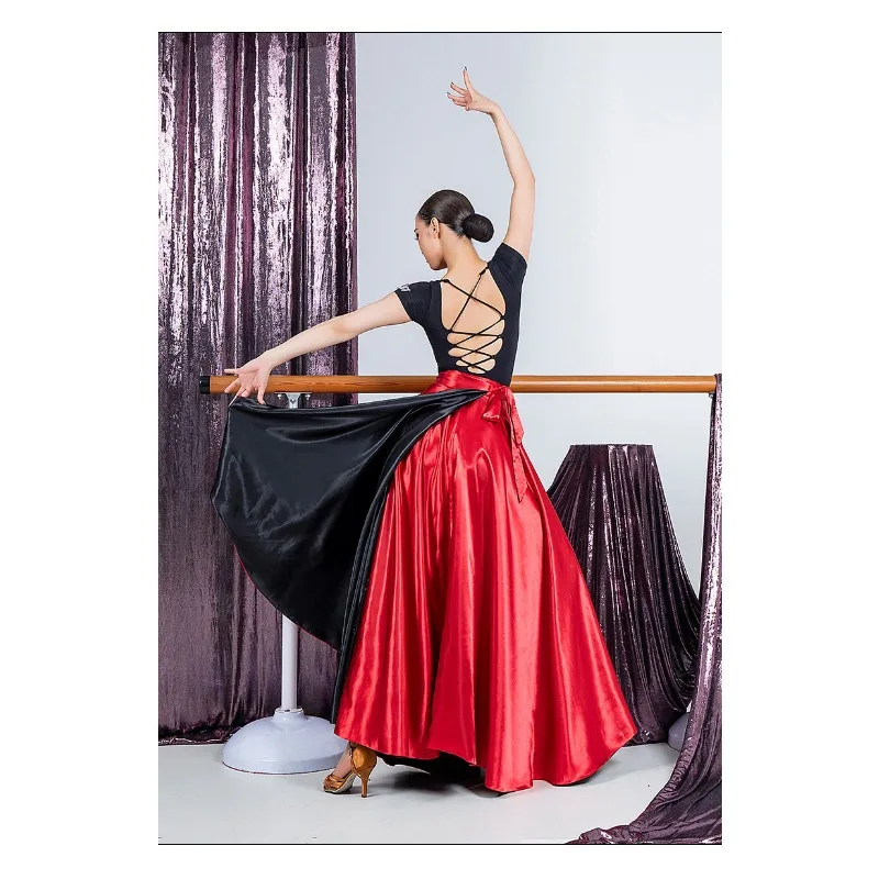 Capa de flamenco personalizada WJJdance para mujer, nueva pañuelo de cadera para actuación de baile latino, correa 360 ° Falda amplia con vuelo
