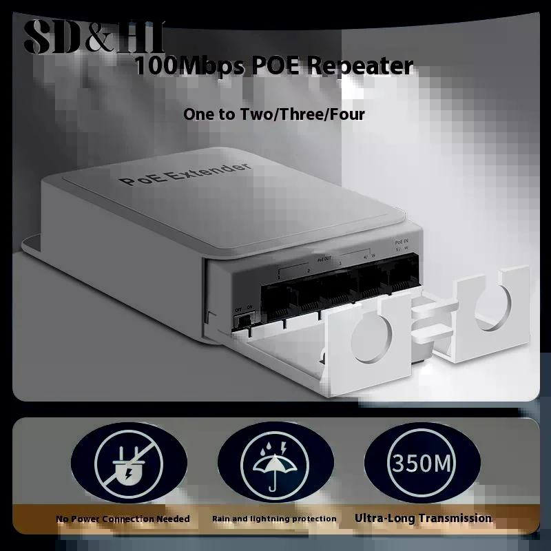 

1Pcs 100/1000Mbps Outdoor Network IP55 VLAN 44-57V For POE Camera Wierless AP 5 Port Waterproof POE Extender Repeater