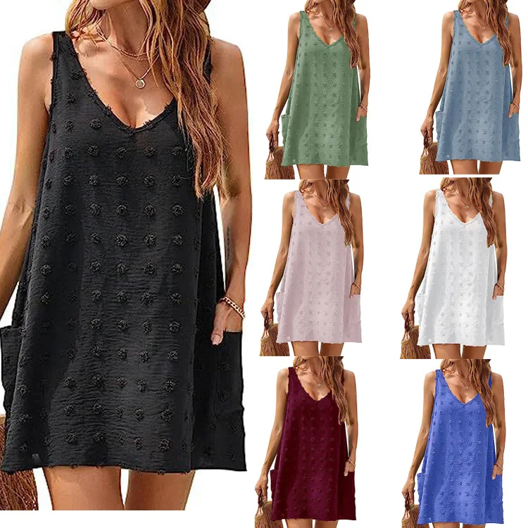 Copricostume da spiaggia da donna con scollo a V, gilet ampio, cinturino, tasca, maglietta, abito casual, moda estiva, abbigliamento taglie forti