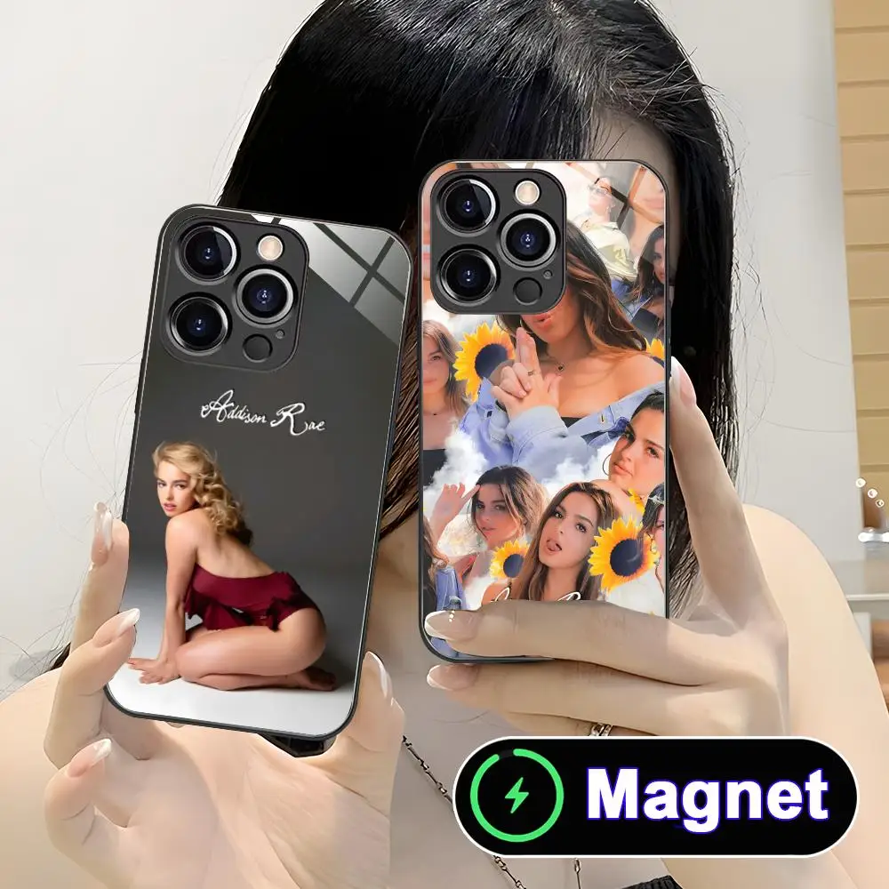 

Addison Rae Glass MagSafe Mobile Phone Case for iPhone 17 16 15 14 13 12 11 Air Pro Max Plus Mini Colorful Cover