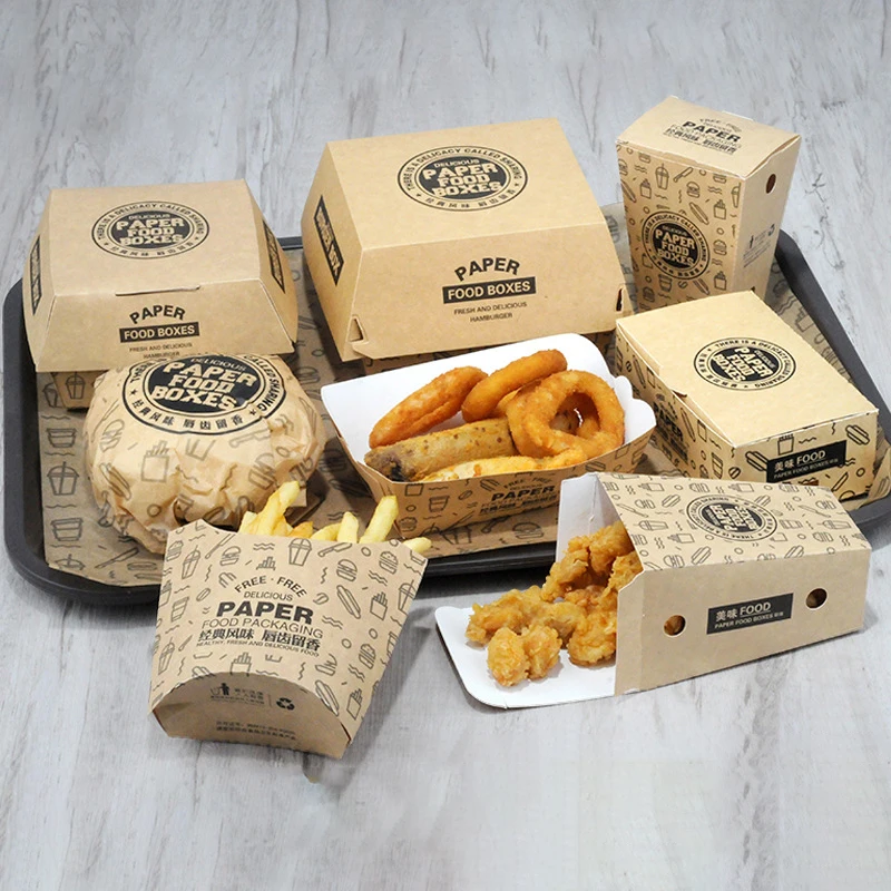 Customized product100% food grade to-go container  water-proof paper burger box aluminum foil laminated with handle